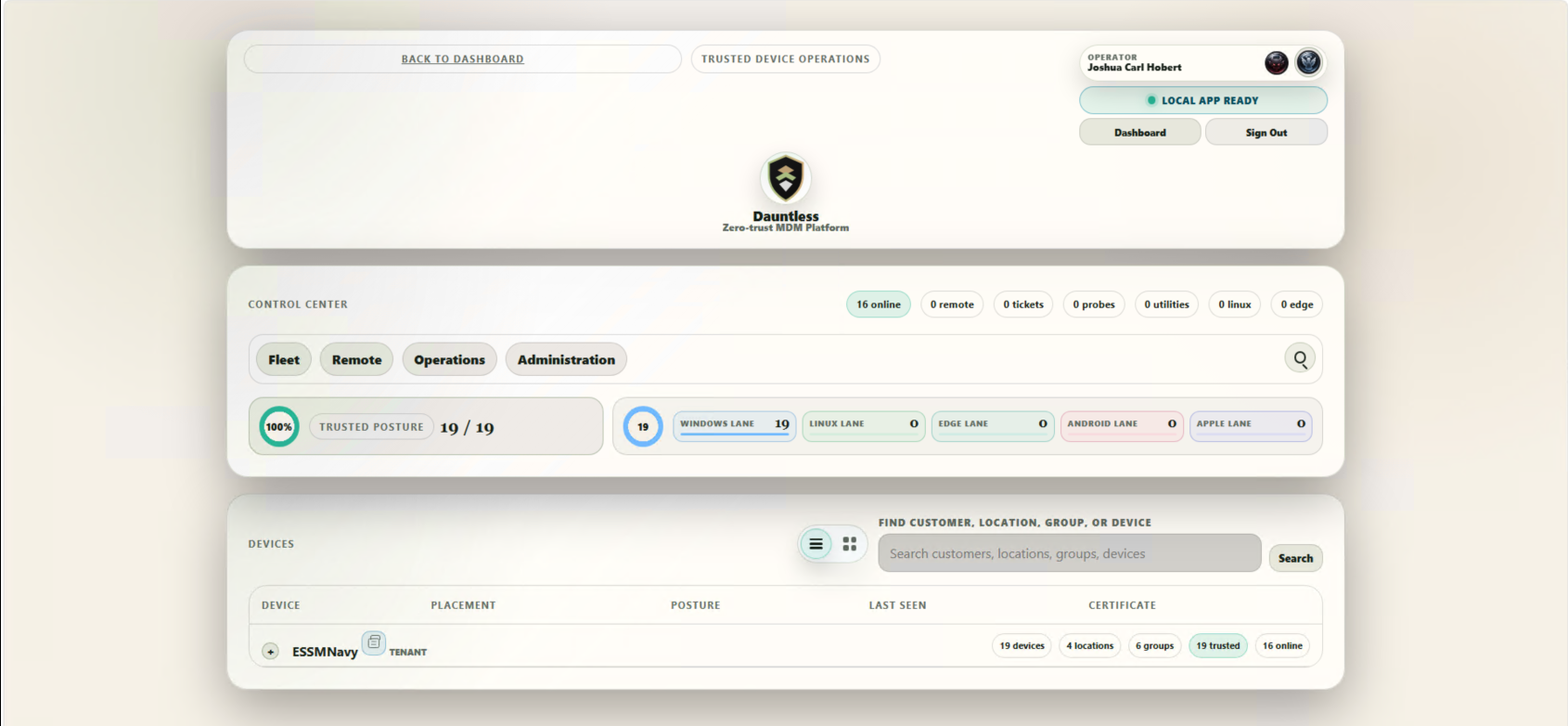 DauntlessVM console interface