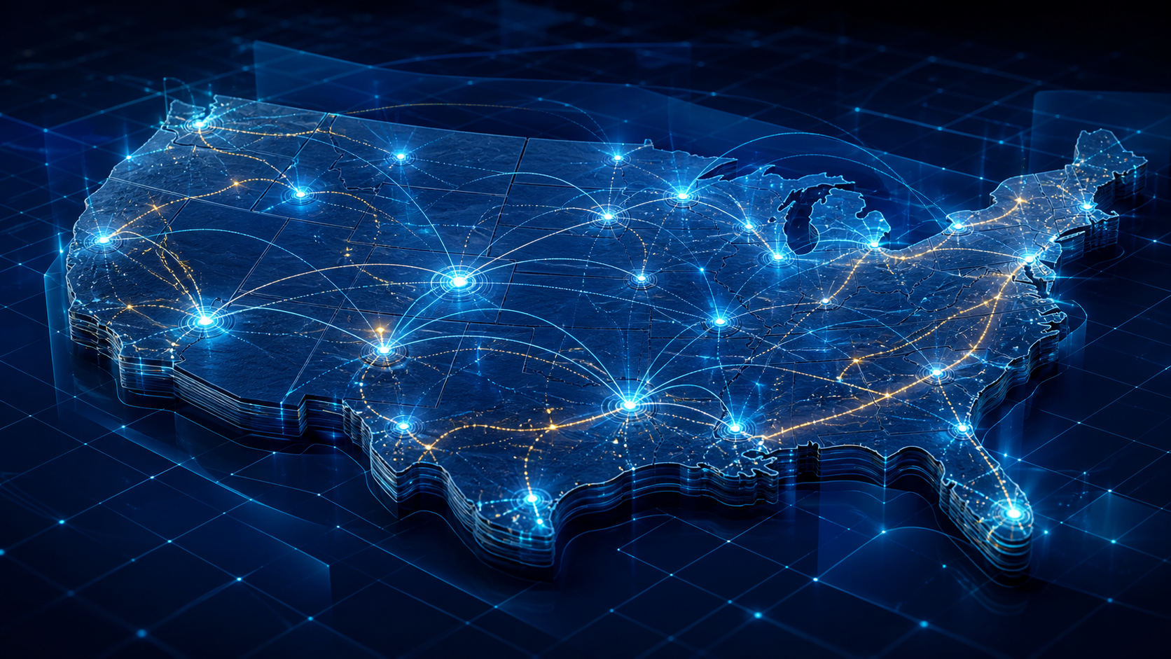 Abstract blue United States network visualization